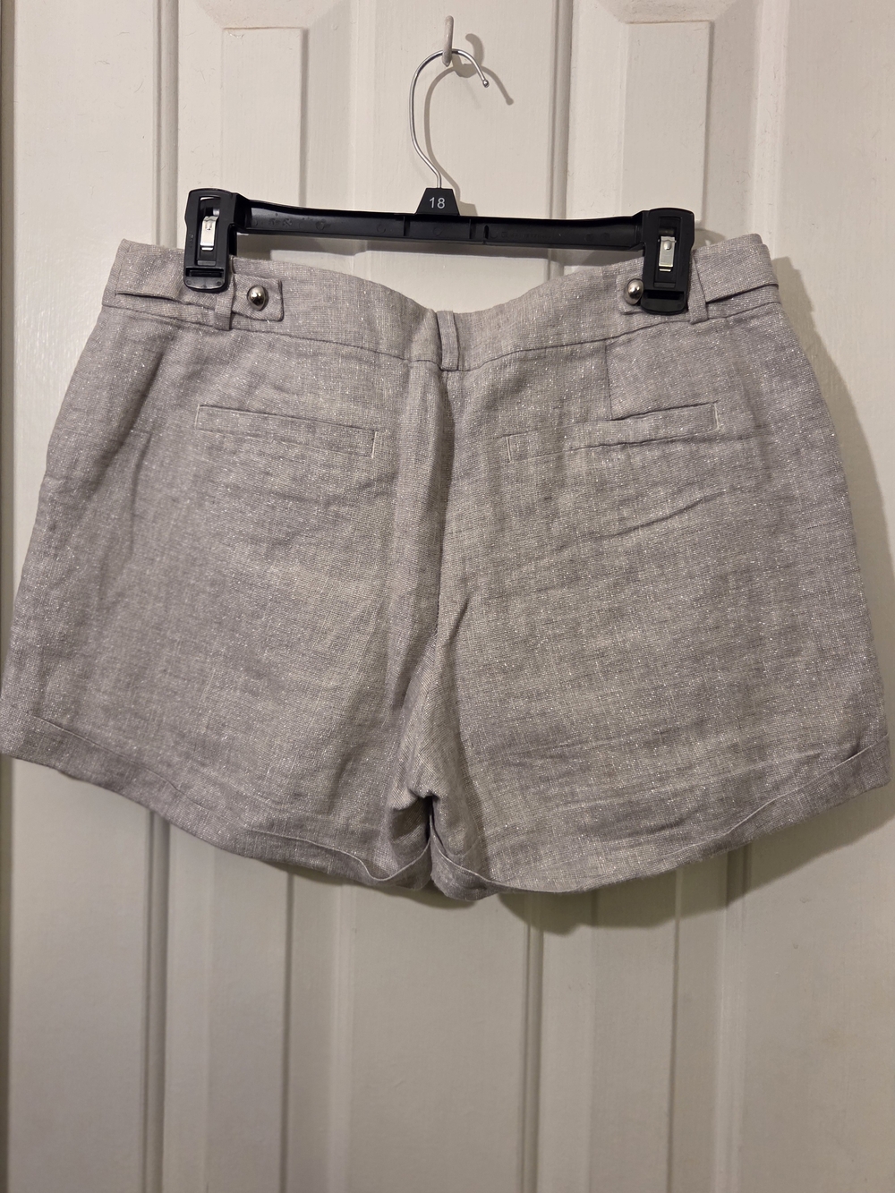 LOFT Women's Shimmer Silver Cream Metallic Linen-Blend Dress Shorts.  Size 6 - Picture 13 of 13